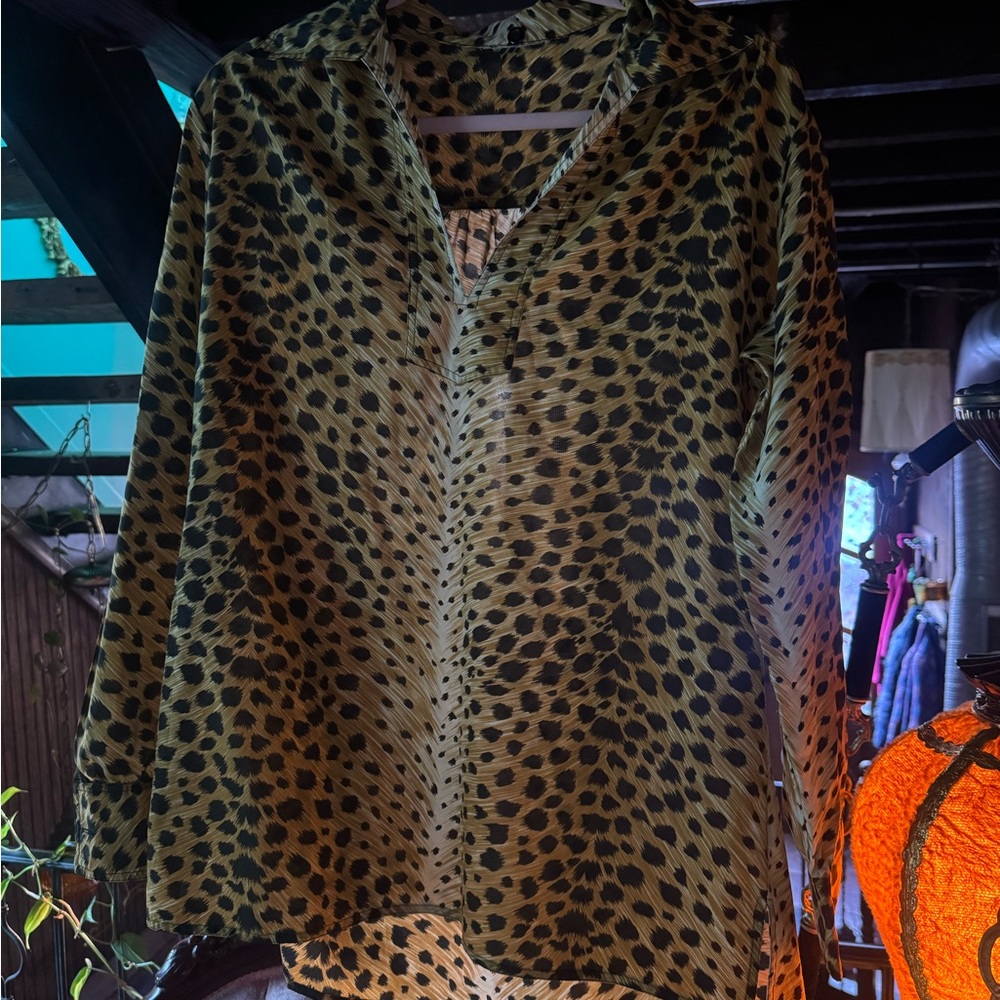 Leopard Print Sheer Blouse